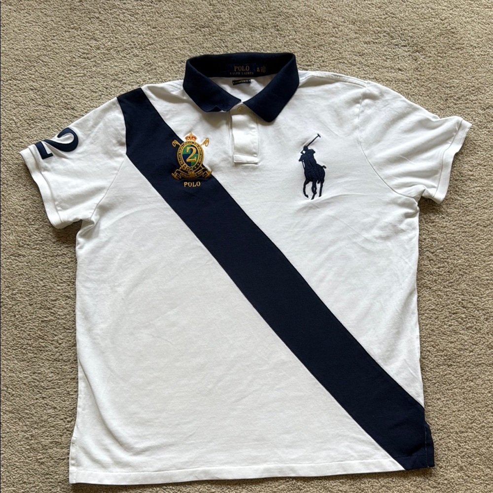 Polo by Ralph Lauren White and Navy Collar Shirt